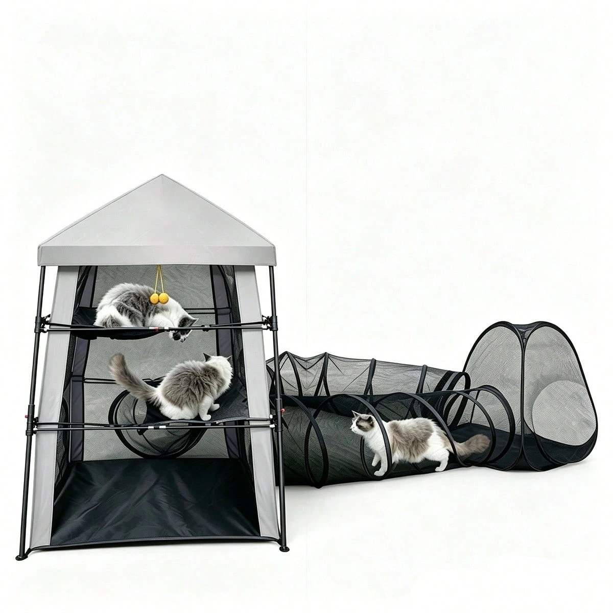 Portable Cat Enclosure 3 Tier Foldable Catio Tent with Tunnels and Cube