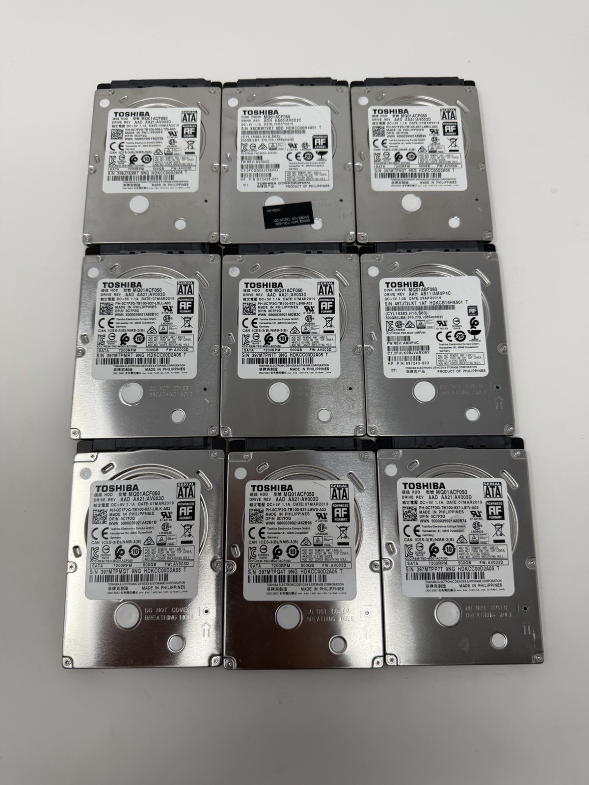 Lot 9 Toshiba MQ01ABF050 500GB 2.5” SATA HDD SMART Tested Good 5400RPM