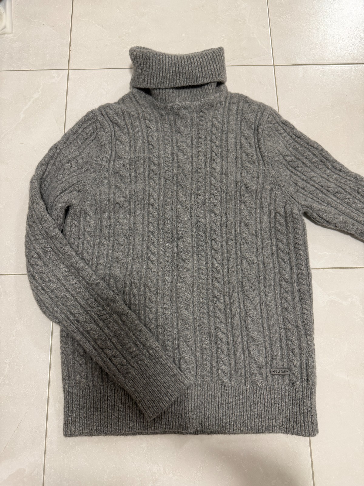 Belstaff Wool Made In UK Belstaff - Hilary Cable-Knit Wool Rollneck Sweater Gray