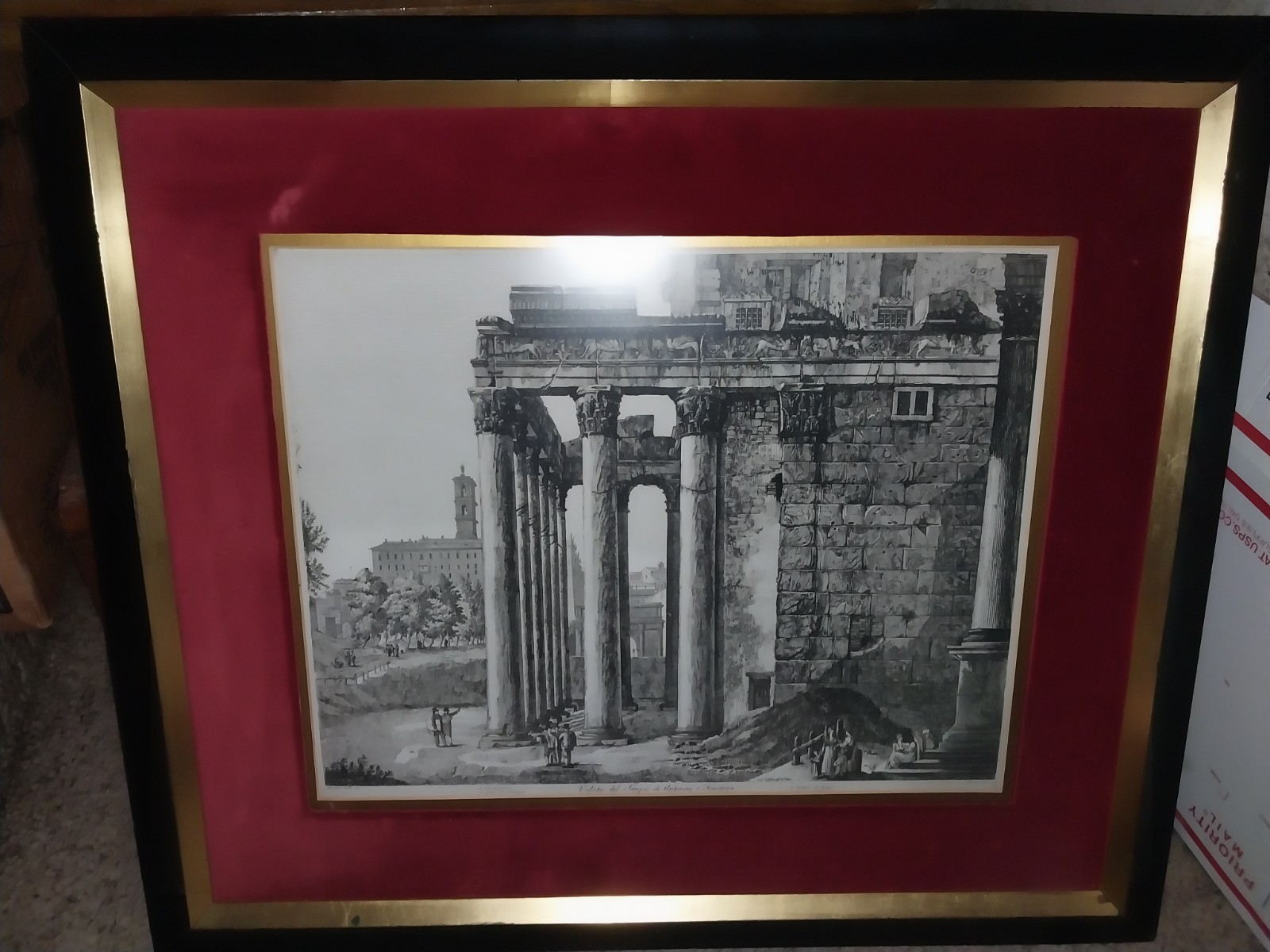 Rare Luigi Rossini Original 1821 Rome Etching Temple of Antoninus Faustina Mint 