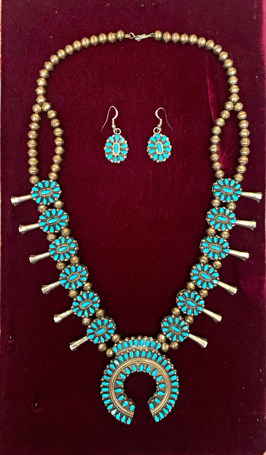 Vintage Native American Sterling Reversible Silver Squash Blossom Necklace set Vintage Native American Sterling Reversible Silver Squash Blossom Necklace set