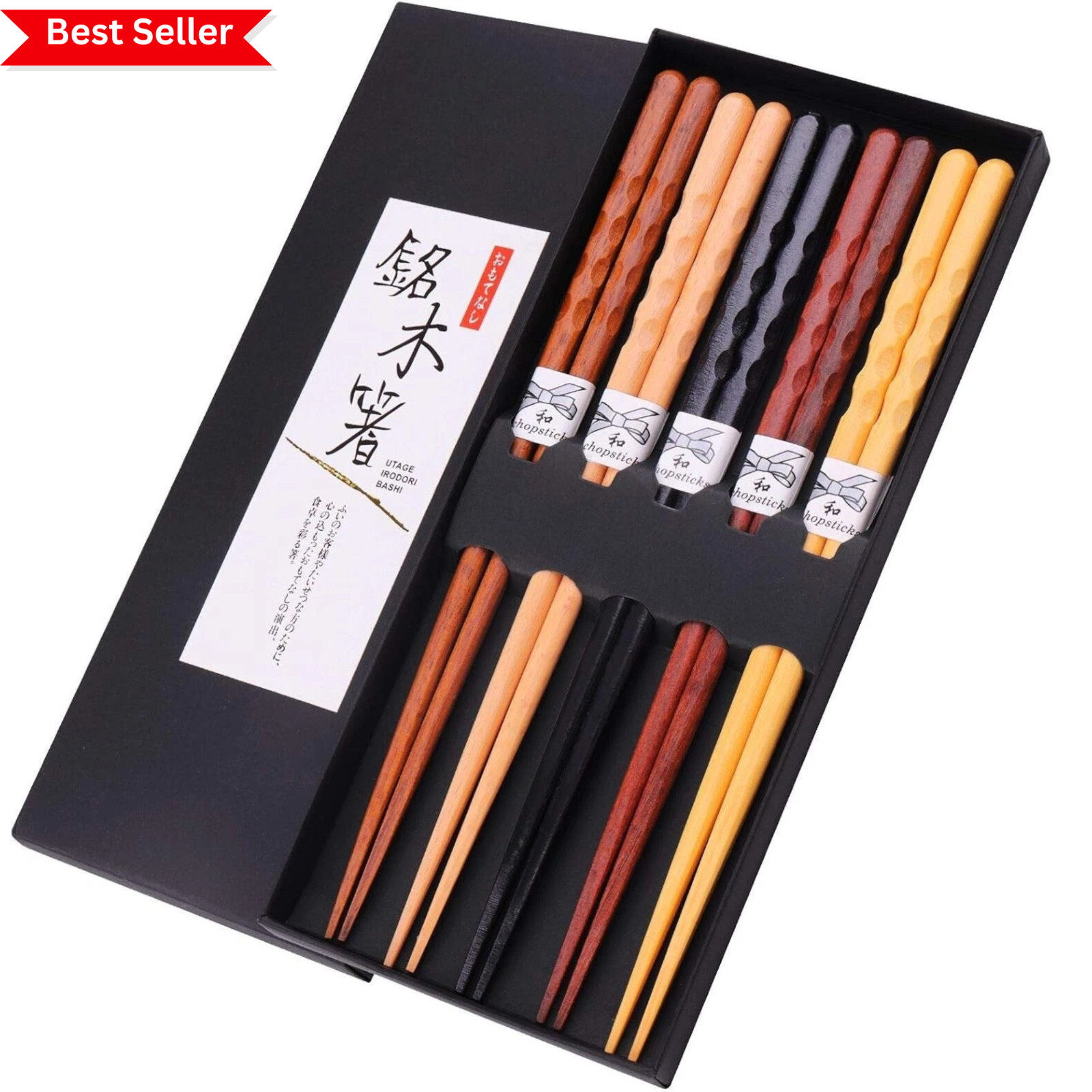 Japanese Wooden Chopsticks Set 5 Pairs Reusable Non Slip Gift Box