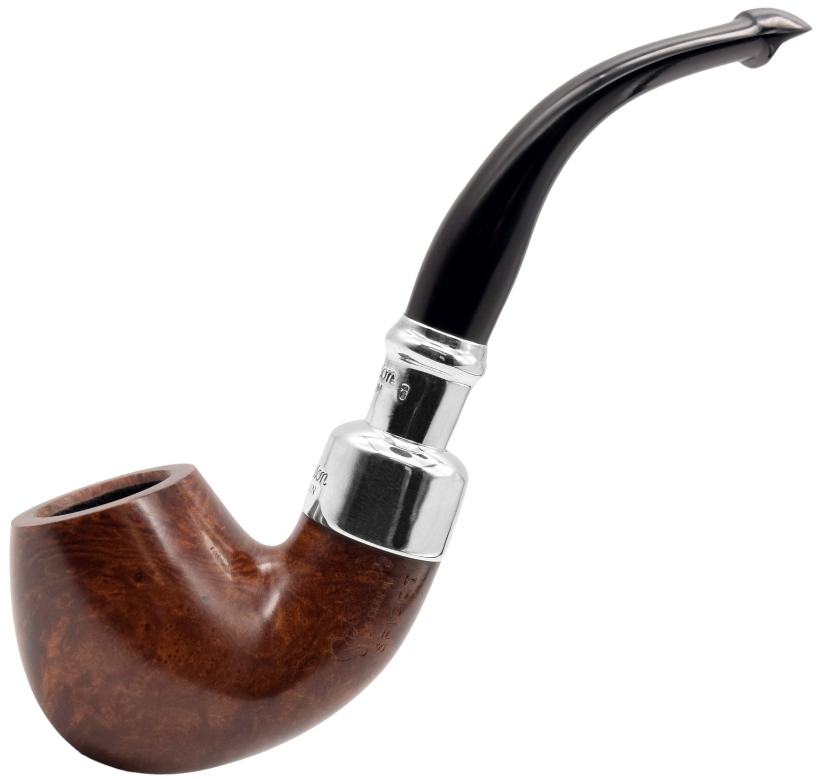 Peterson System Smooth Silver Spigot 9mm FILTER Medium/Small Bent Billiard 317-D