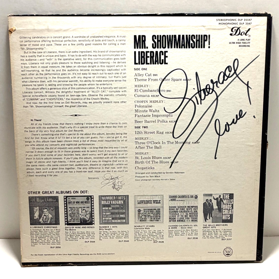 Liberace- Mr. Showmanship SIGNED COPY Gorgeous Signature from this Legend
