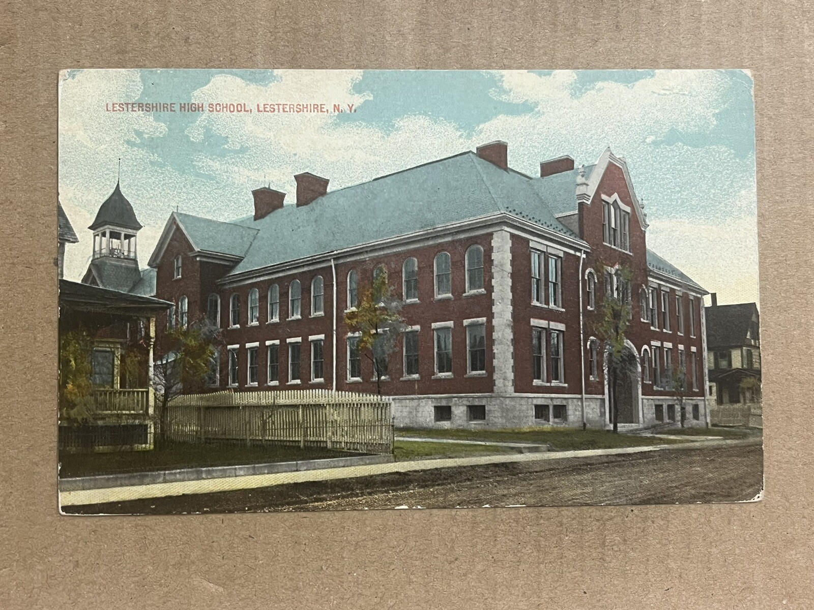 Postcard Lestershire NY New York High School Vintage 1914 PC
