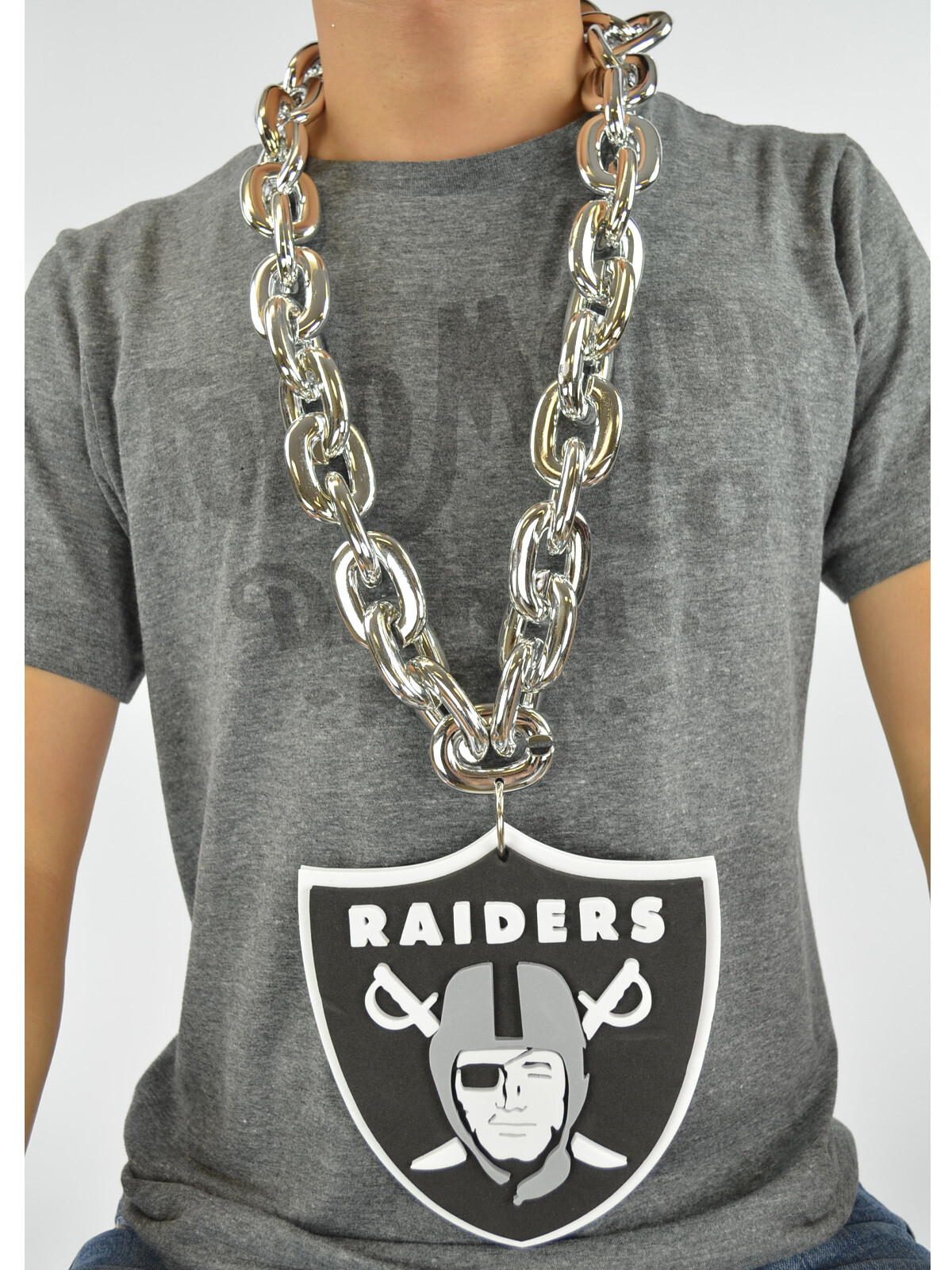 New NFL Las Vegas Raiders SILVER Fan Chain Big Necklace Foam