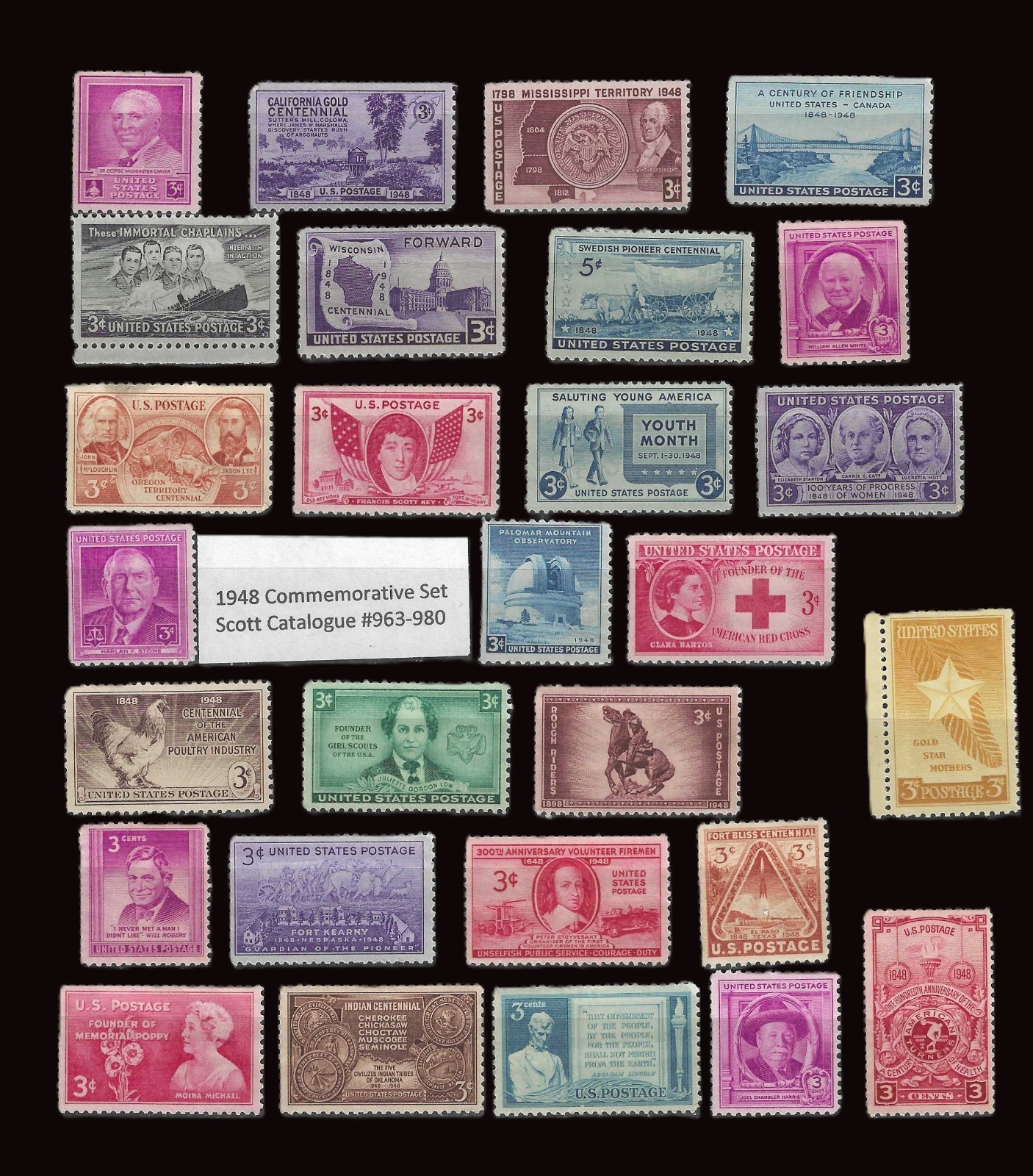 1948 Full Commemorative U.S. Stamp Set #953-980 MNH • 