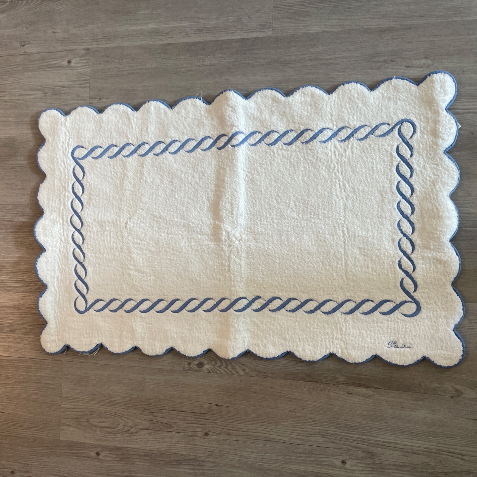 Pratesi Treccia 100% Cotton - Bathroom - Pedestal Mat -  Blue Trim