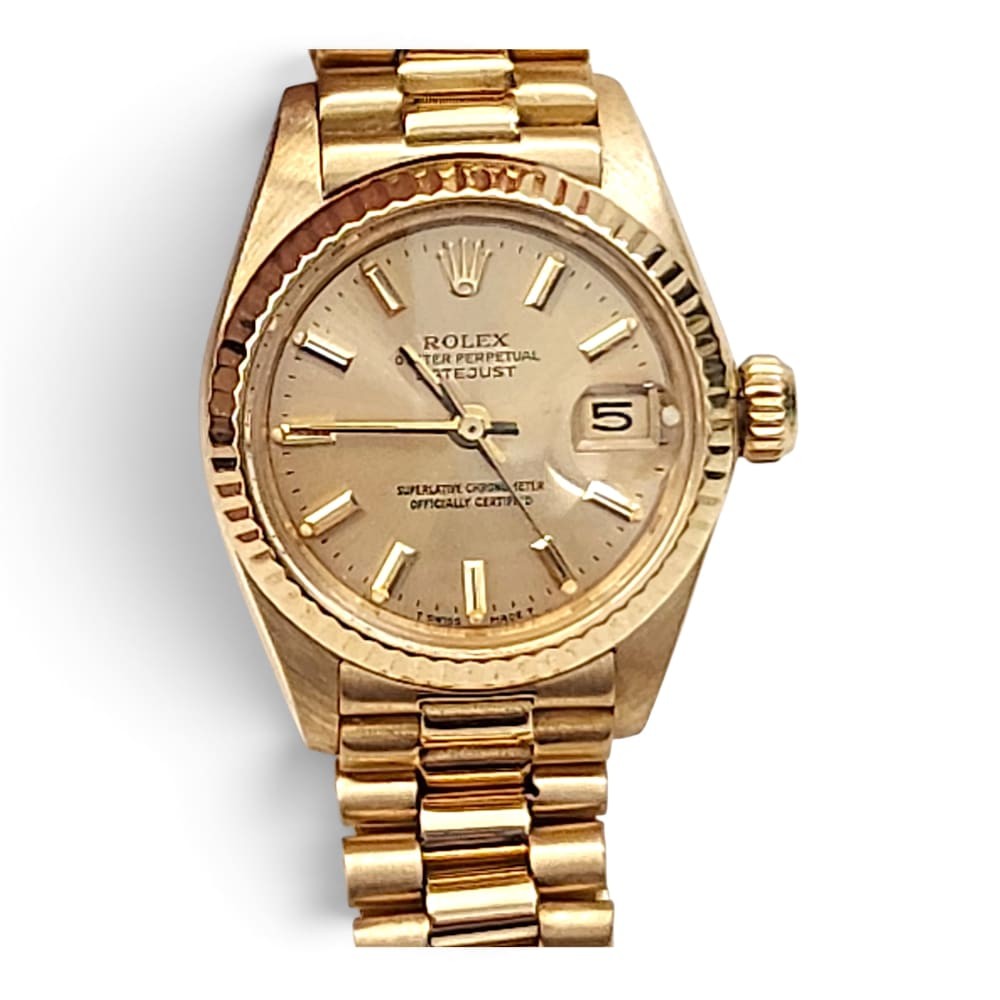 Rolex Ladies Datejust 18K Yellow Gold President Automatic Watch 6917 Circa 1979