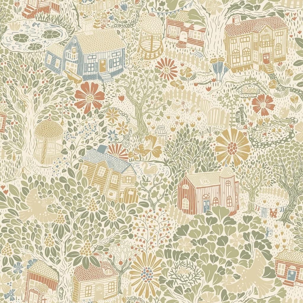 Wallpaper Scandinavian Bygga Bo Woodland Village Multi Color, 56 sq ft Bolt