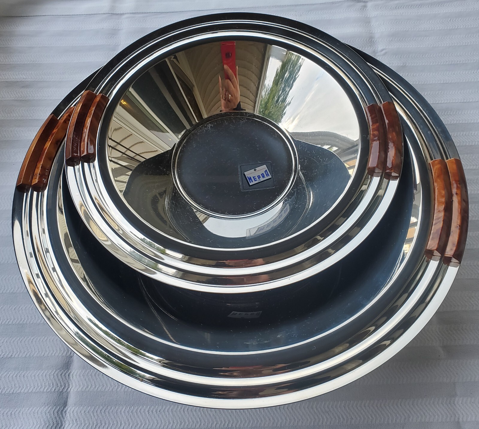 Rare Pair Mepra Italy Piramide 18/10 Stainless Steel Bowls - New in Original Box