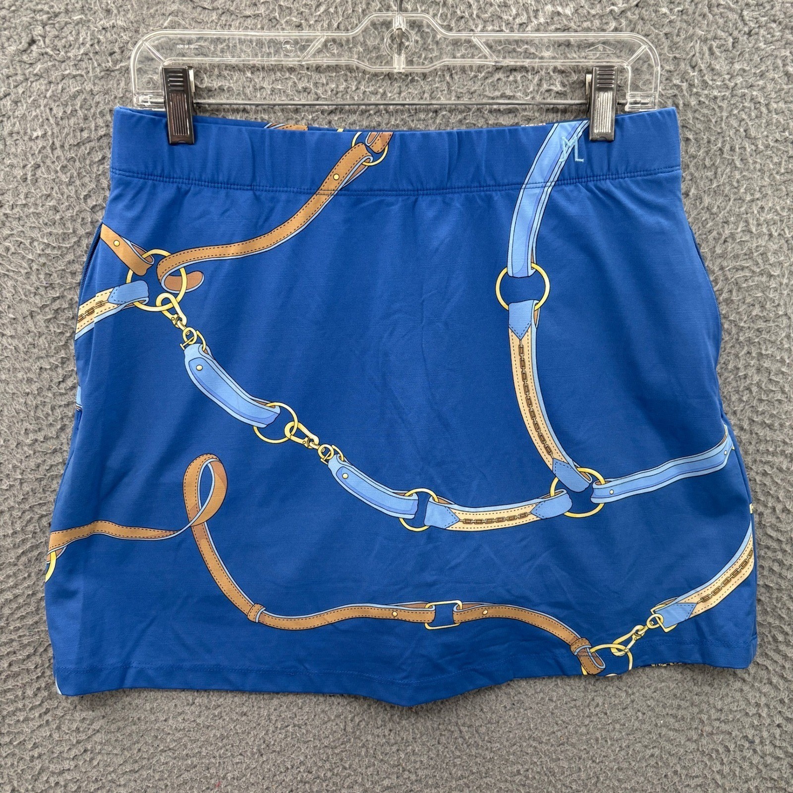 J McLaughlin Skort Womens M Blue Equestrian Harness Print Pocket Stretch Briana J McLaughlin Skort Womens M Blue Equestrian Harness Print Pocket Stretch Briana