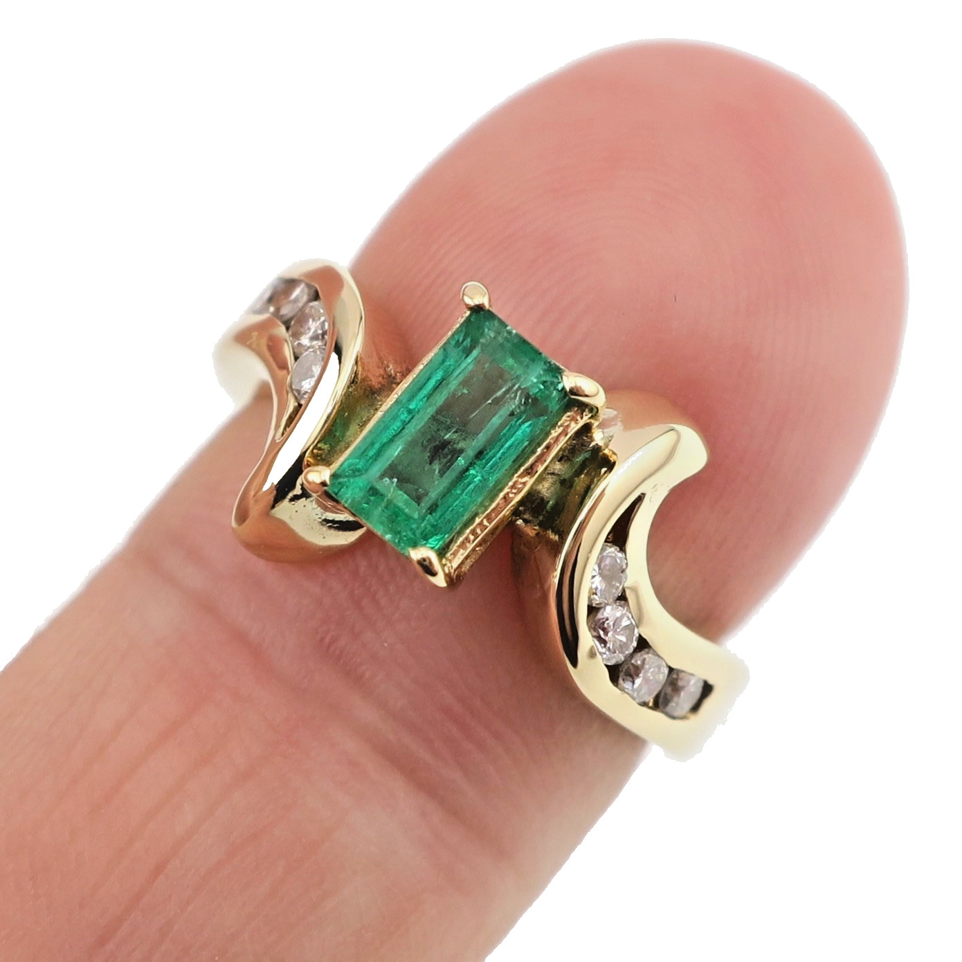 Classy 14k Solid Yellow Gold 1ct Natural Emerald and Diamond Ring Size 5.25