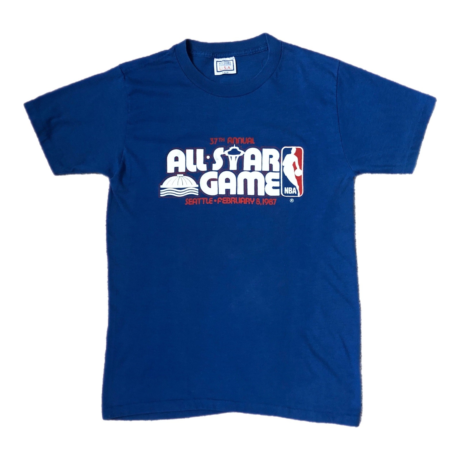 Vintage 1987 NBA All-Star Game Seattle Basketball T-Shirt Blue Vintage 1987 NBA All-Star Game Seattle Basketball T-Shirt Blue