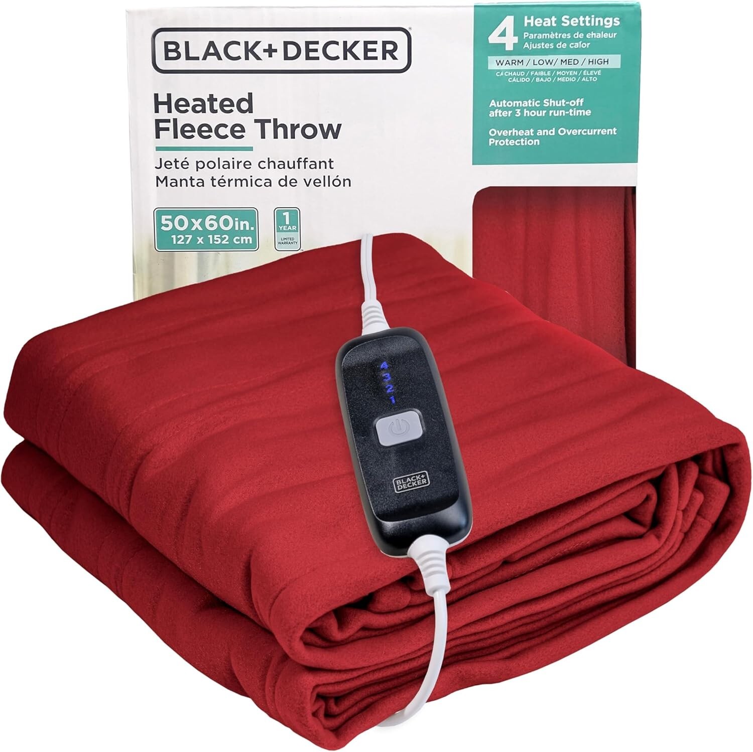 BLACK+DECKER Heated Throw Blanket, 50\