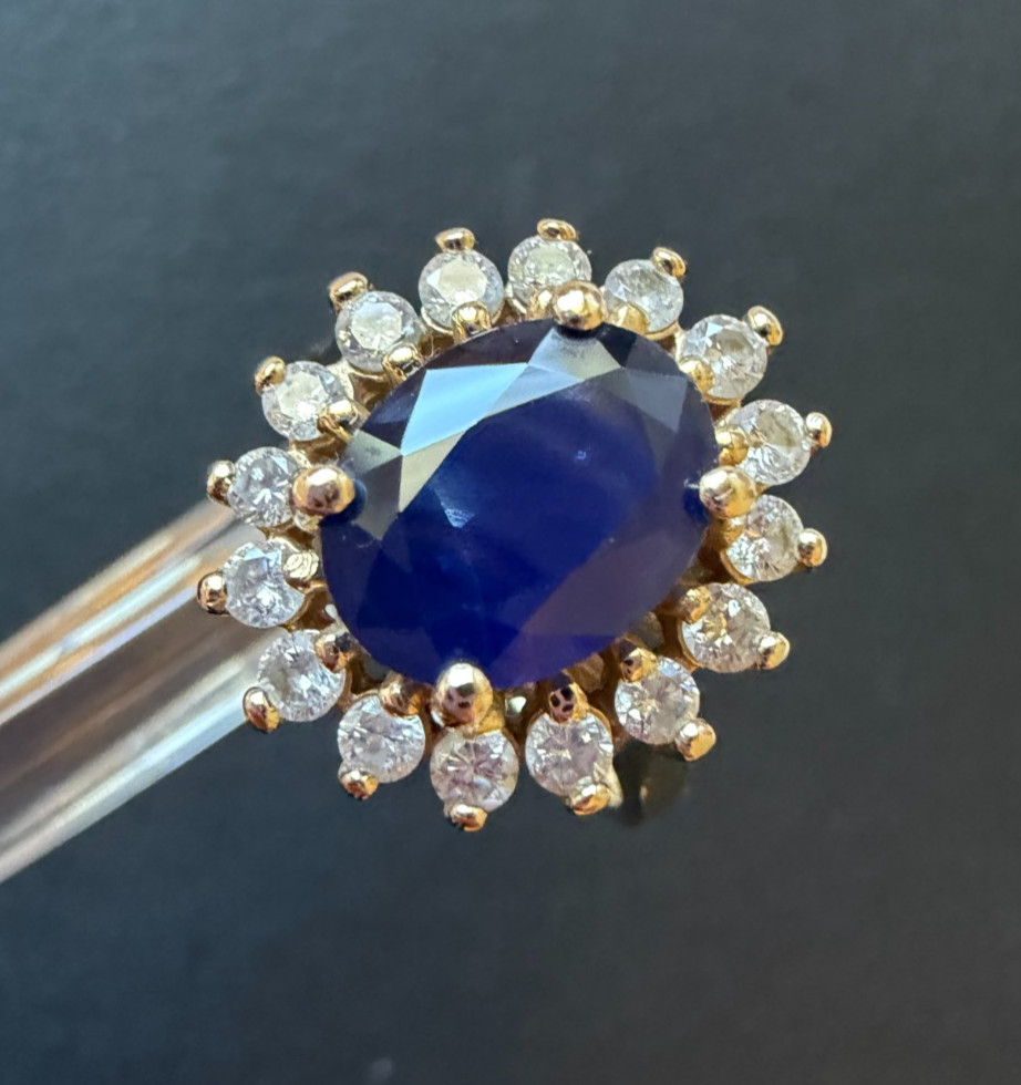 EFFY BH 14K Yellow Gold Natural Blue Sapphire and Diamond Halo Ring