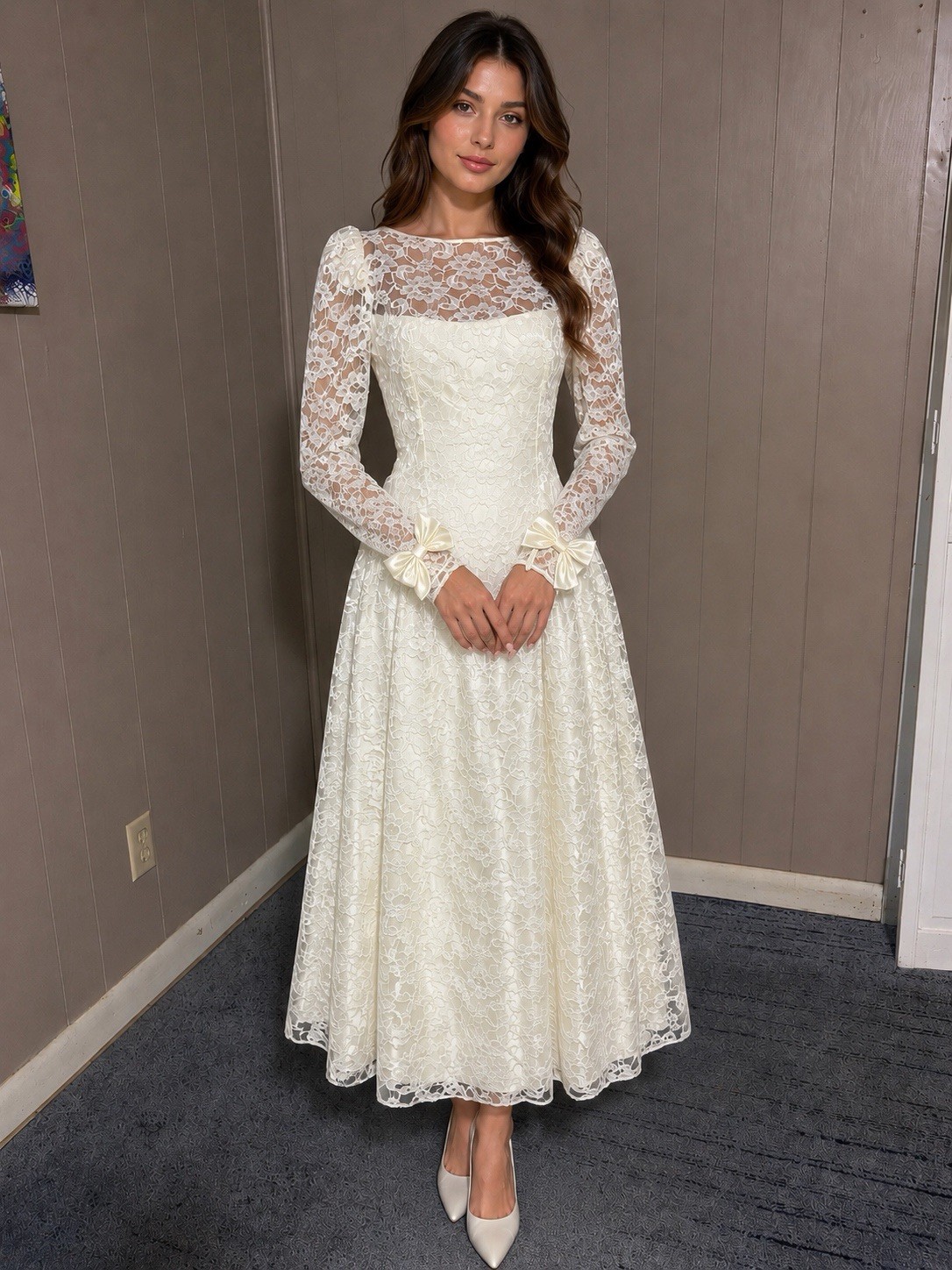 1980’s Alfred Angelo Lace Backless Wedding Dress Sz 6