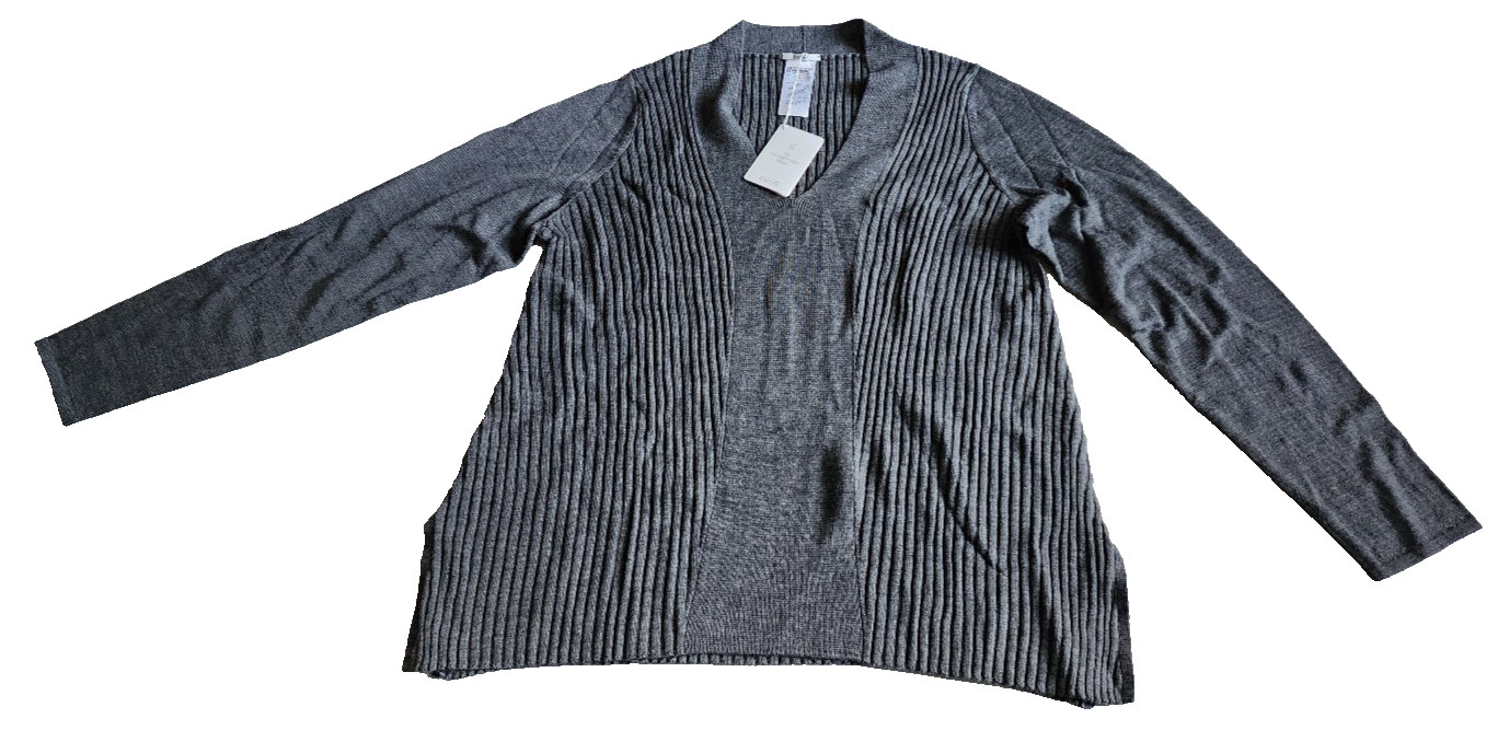 NWT New Wolford Medium Grey Mele V-Neck Knit Ribbed Sweater Wool Merino Blend