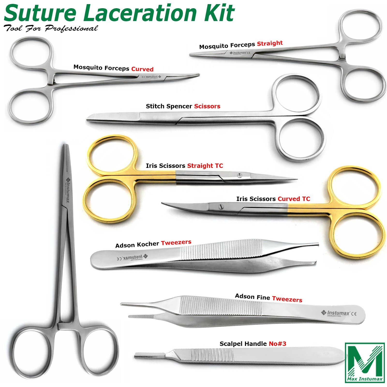 Set of 9 Suture Laceration Instruments Olsen Hegar Needle Holder Suture Forceps