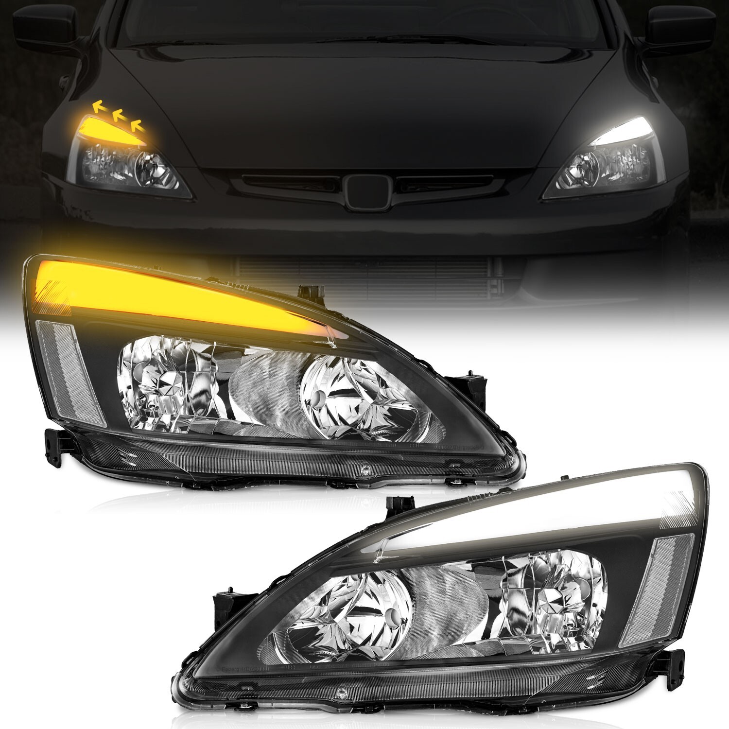 WEELMOTO Pair Headlights Switchback Sequential LED For 2003-2007 Honda Accord