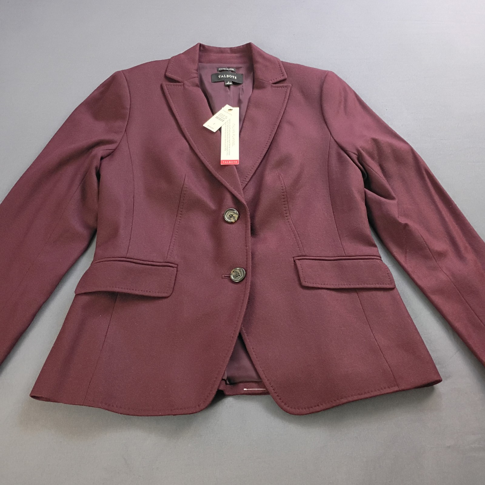 Talbots Women\'s Flannel Lined Two-Button Blazer Size 2P Petite Burgundy NWT
