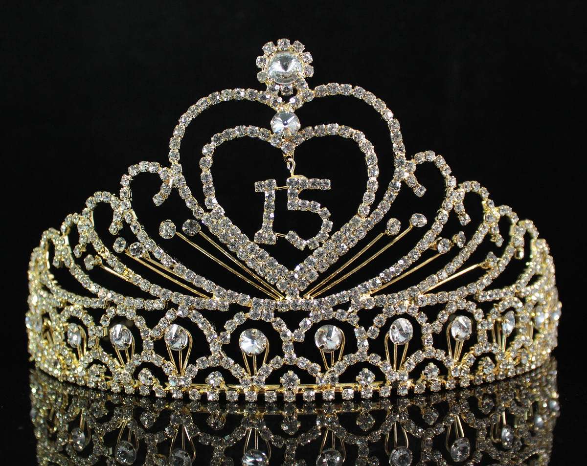 QUINCEANERA 15 FIFTHTEEN BIRTHDAY RHIESTONE TIARA CROWN W HAIR COMBS T1756G GOLD QUINCEANERA 15 FIFTHTEEN BIRTHDAY RHIESTONE TIARA CROWN W HAIR COMBS T1756G GOLD