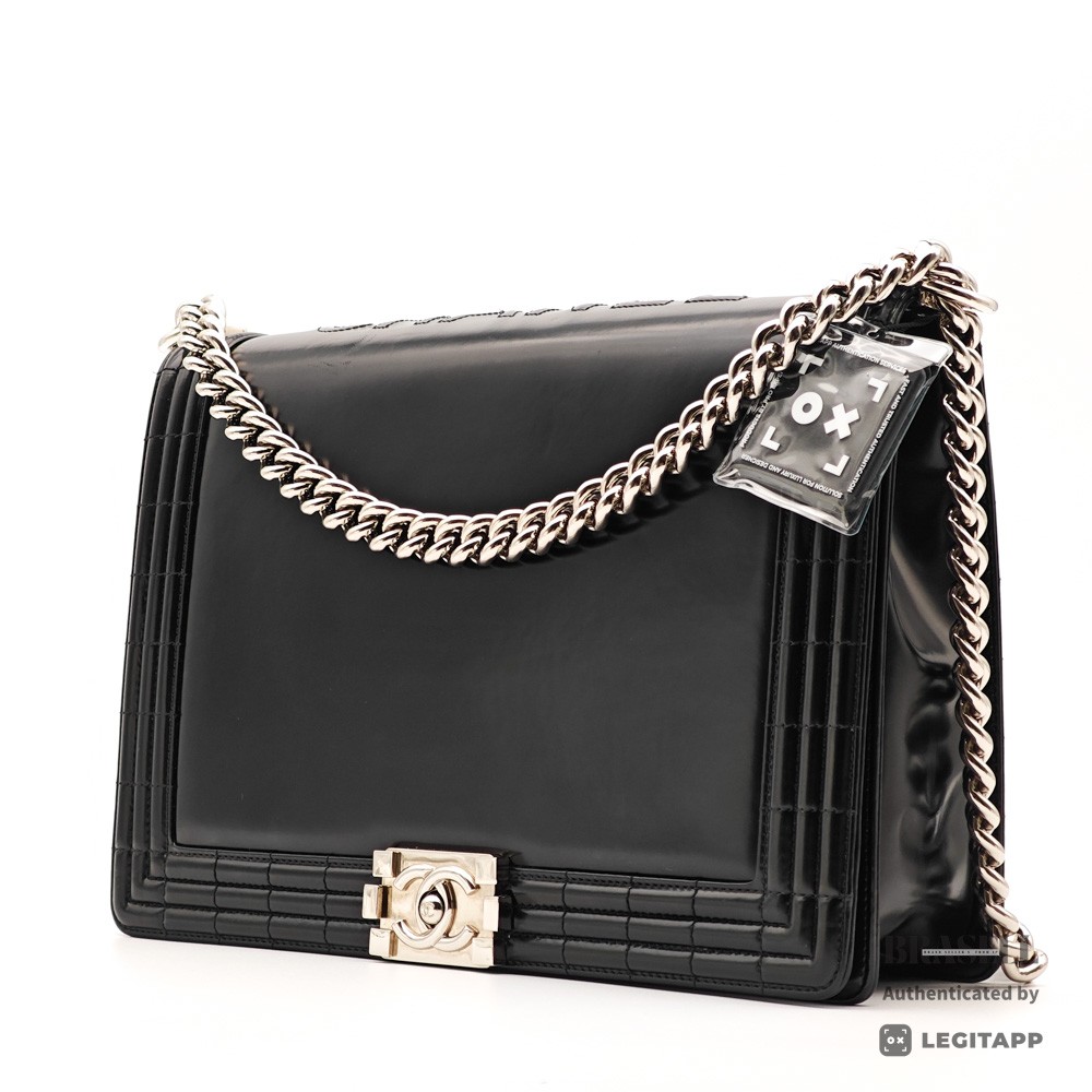 CHANEL Boy CHANEL Patent Leather Black Chain Shoulder Bag 【ImportFeeFREE】