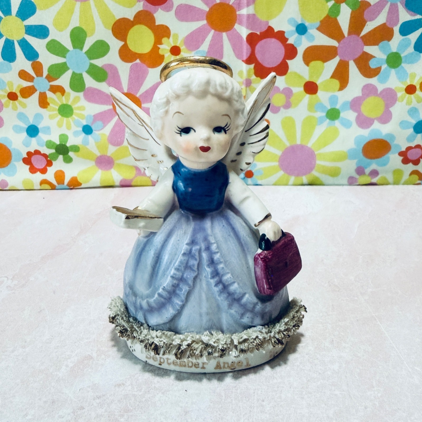 Vintage 1950\'s Fine A Quality September Birthday Angel, Handbag & Book, Figure Vintage 1950\'s Fine A Quality September Birthday Angel, Handbag & Book, Figure