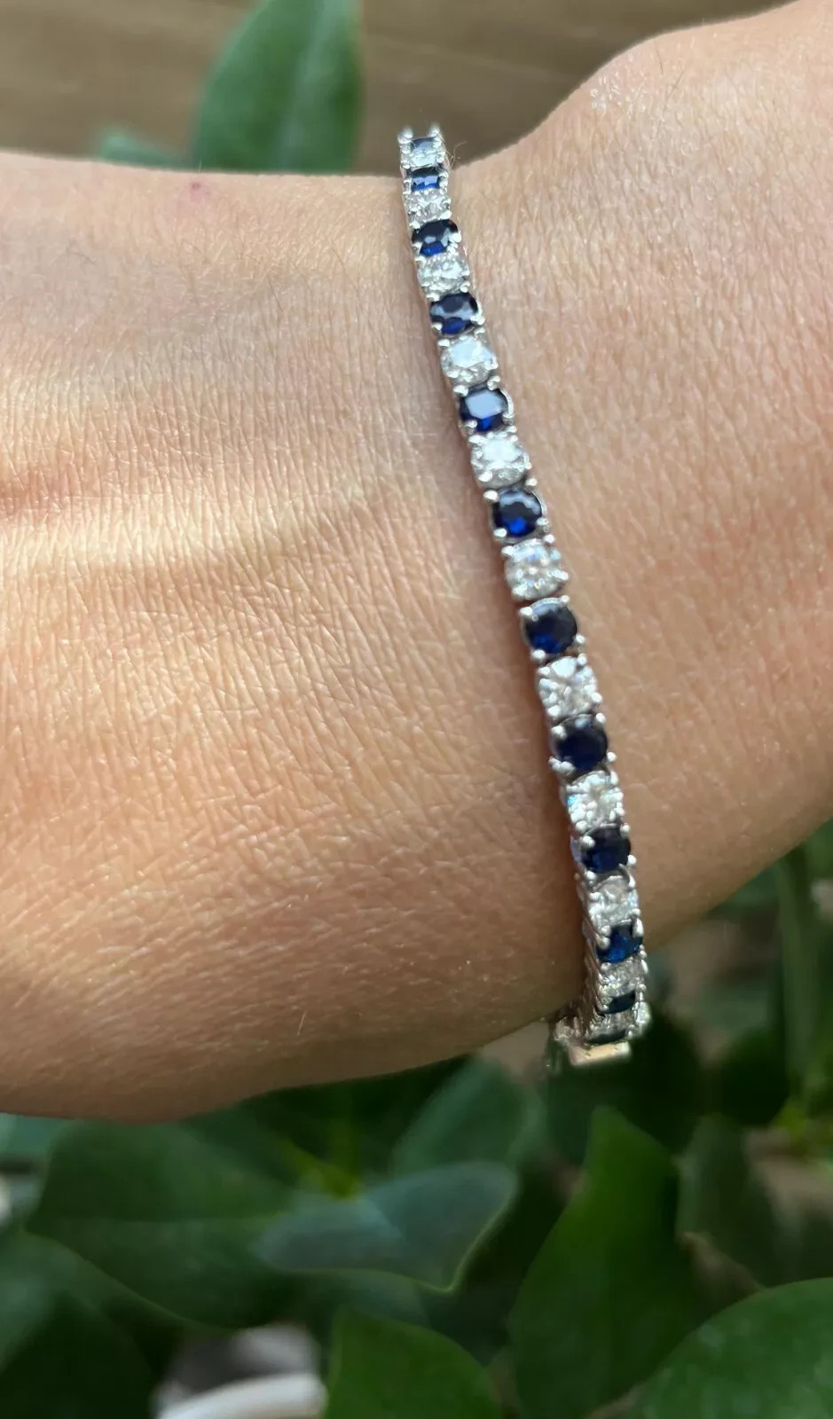 15.00 Ct Round Natural Sapphire Diamond Tennis Bracelet 14K White Gold 7 Inch
