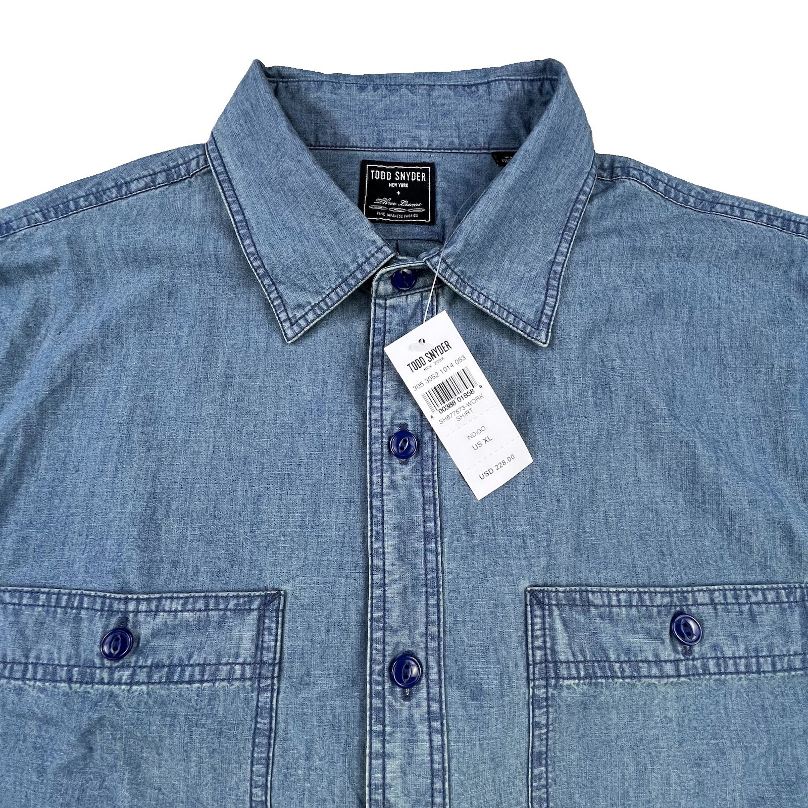 Todd Snyder Work Shirt Men’s XL Blue Indigo Denim Chambray Three Looms NEW