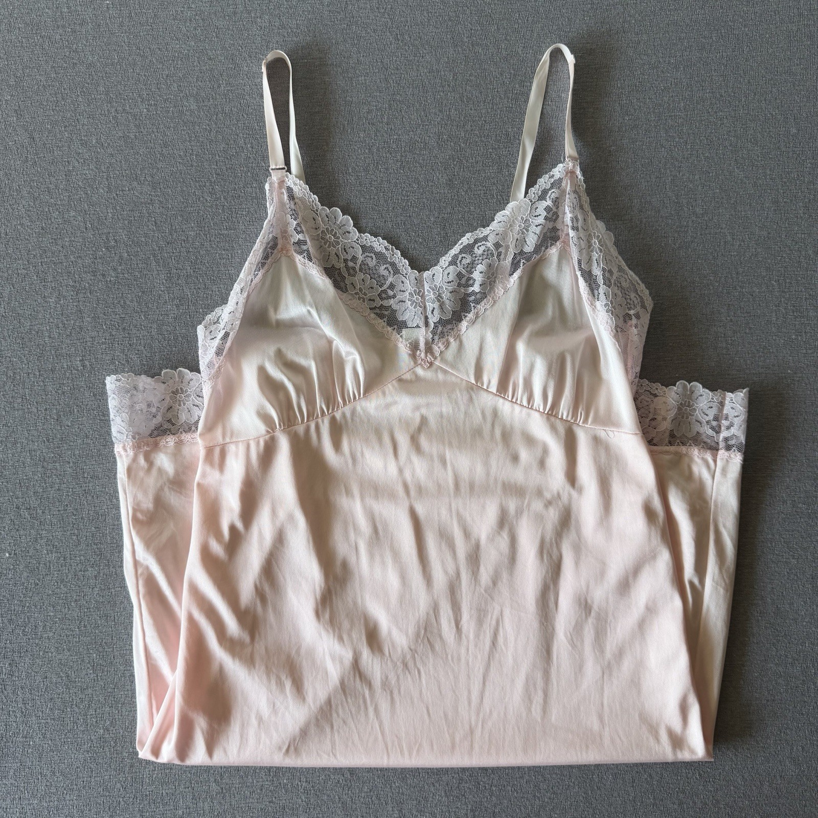 Vintage Women\'s Pink Full Slip with Lace Trim, Adjustable Straps, Size 36