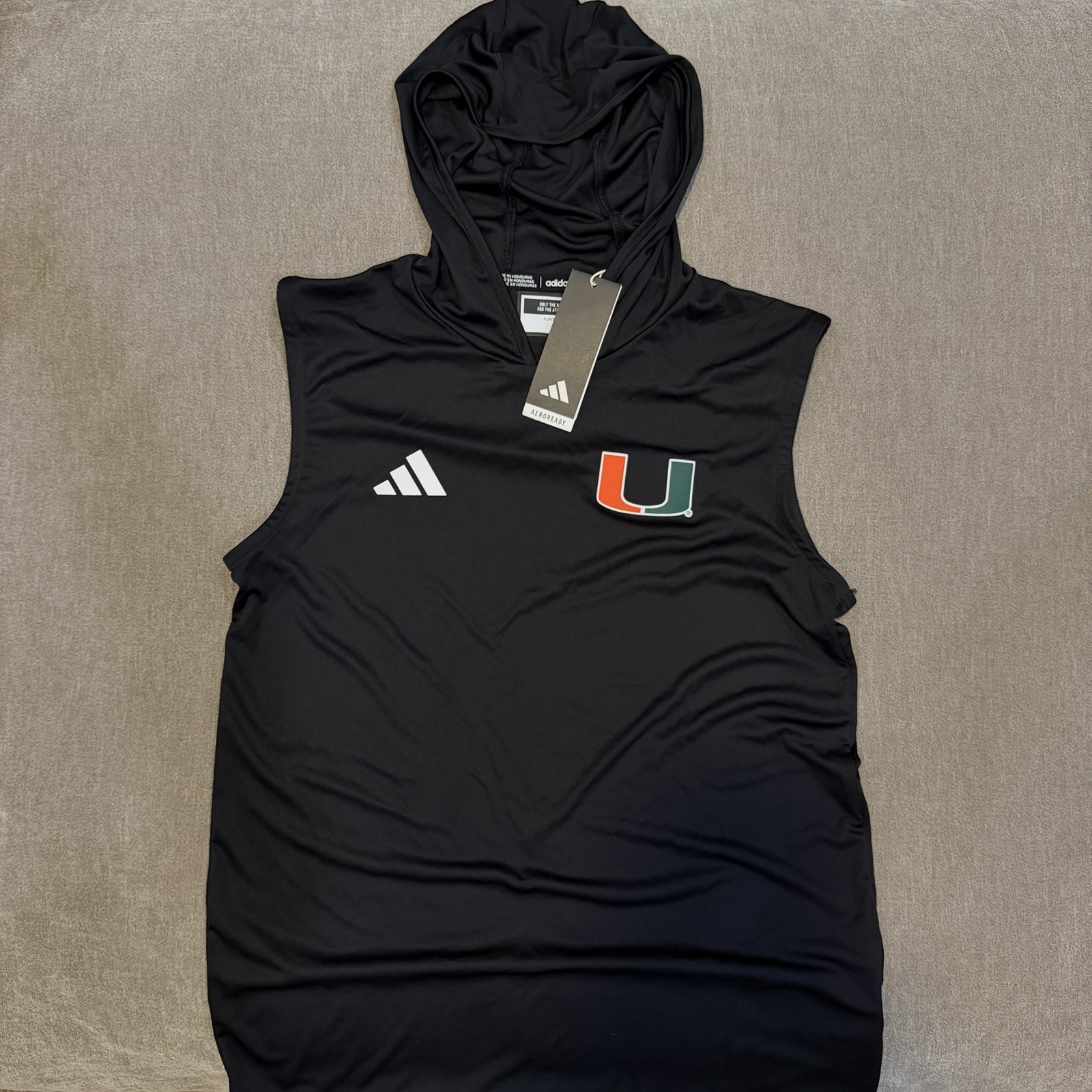 adidas Miami Hurricanes Sleeveless Hoodie Black Size S Officially Licensed adidas Miami Hurricanes Sleeveless Hoodie Black Size S Officially Licensed