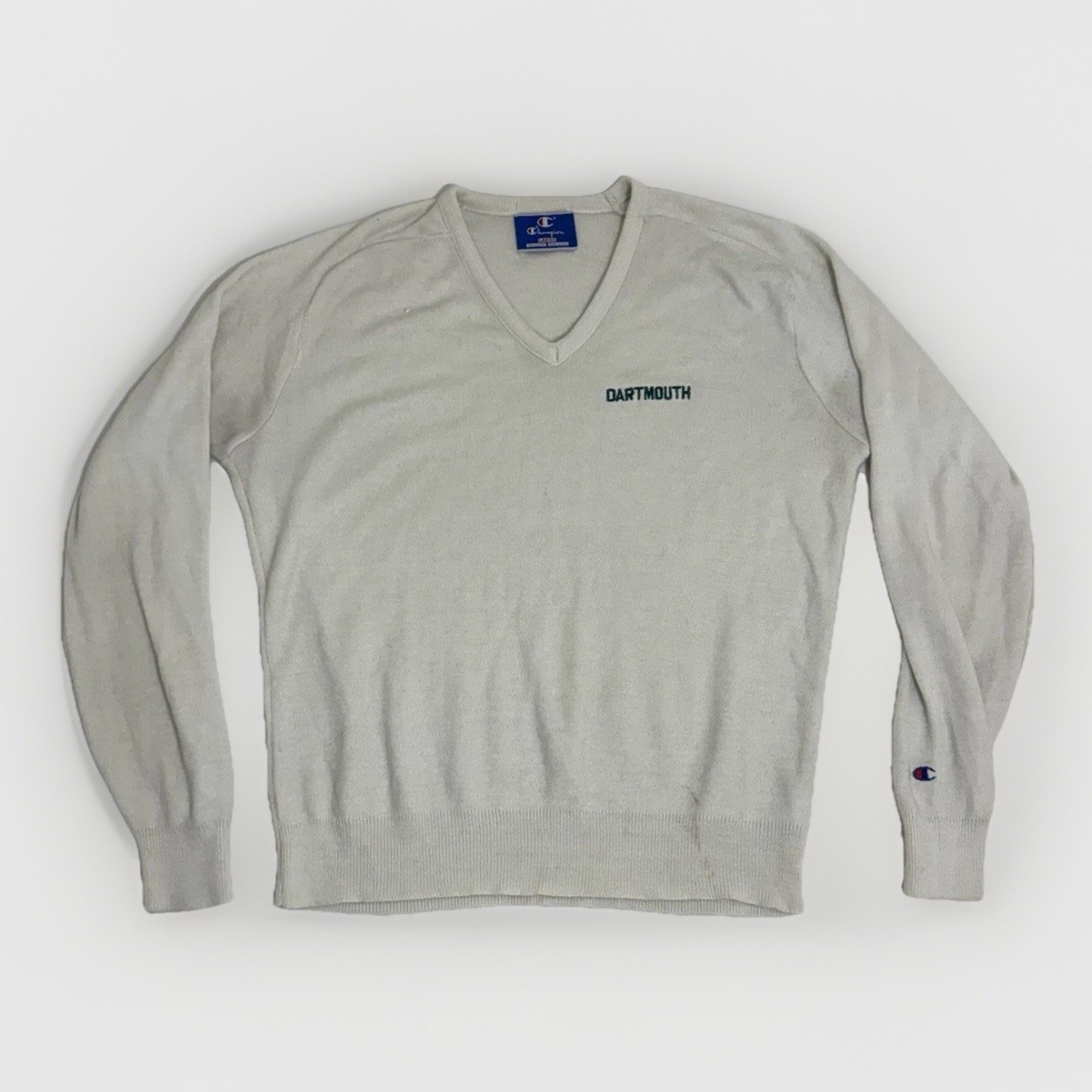 Vtg 80\'s Champion DARTMOUTH 100% Orlon Acrylic V Neck Sweater Made USA Preppy