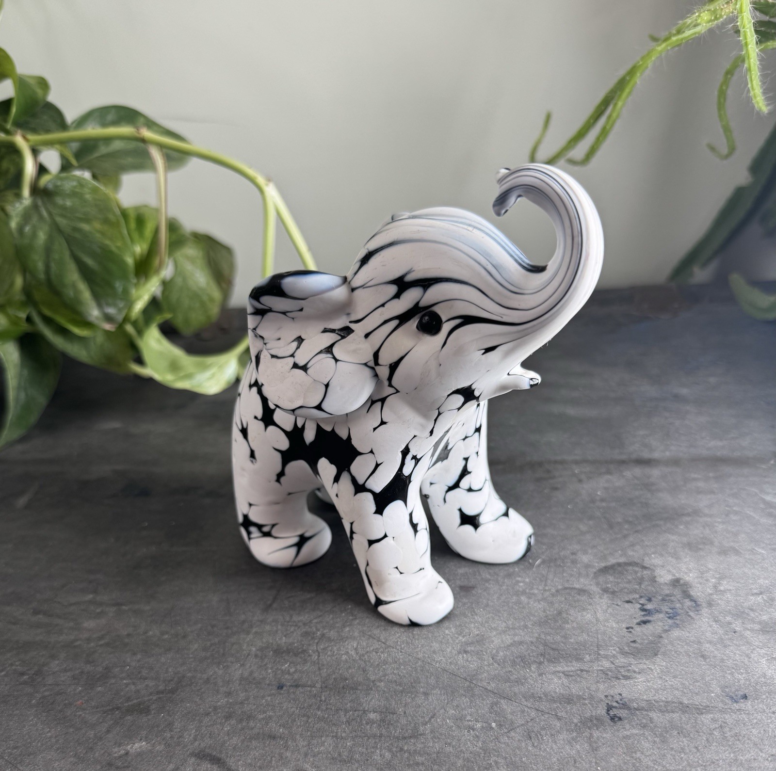 Archimede Seguso Bianco Nero Murano Glass Large Elephant Sculpture VTG 1960s MCM