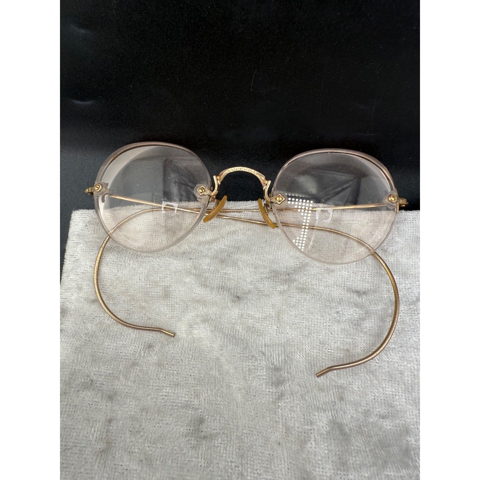 Vintage Shuron Eyeglasses Gold Rimless Round Cable Temple 1/10 12K GF 4.5in