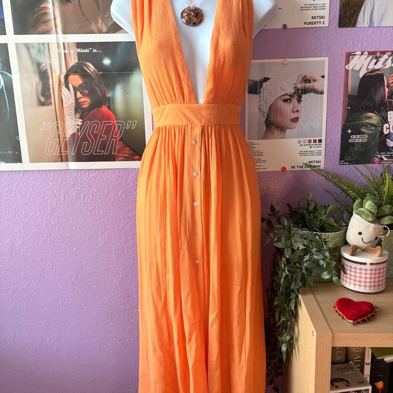 TopShop Women\'s Sleeveless Orange Button-Front Maxi Dress