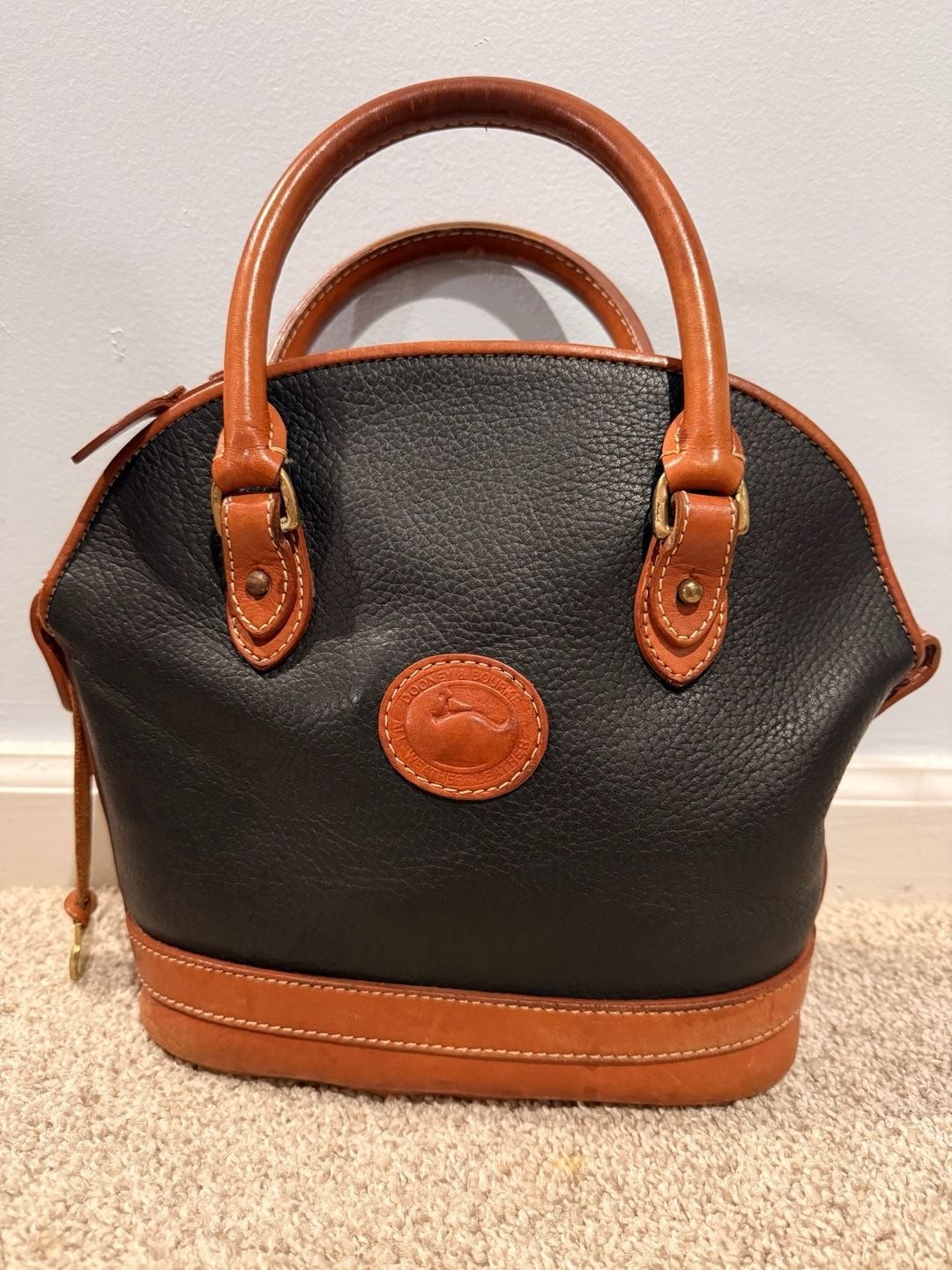 Dooney & Bourke Domed Satchel Black Tan Leather