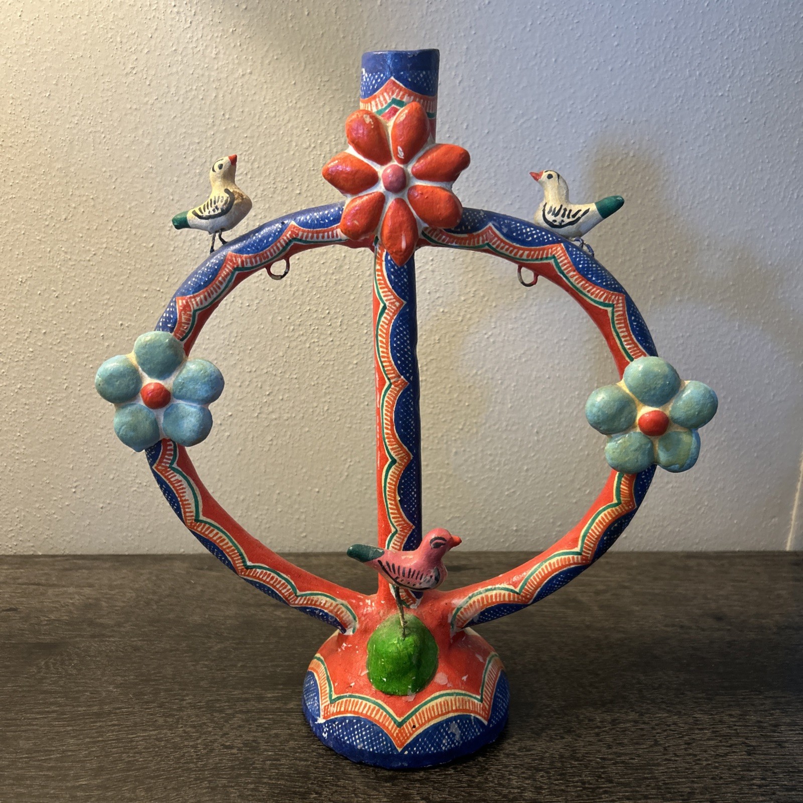 Vintage Mexican Pottery Tree of Life Candelabrum Candle Holder (See)