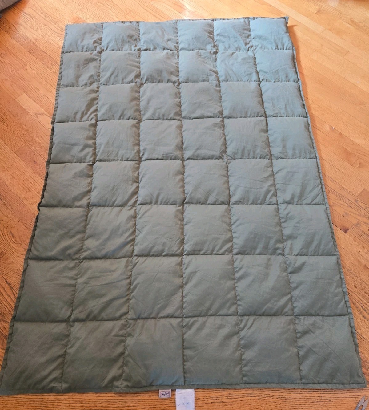 Woolrich Home Green Down Quilted Box Stitch Throw Blanket Packable 48x68