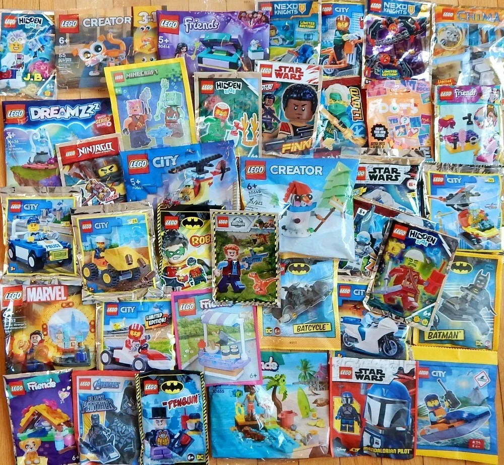 100 NEW SEALED LEGO RANDOM POLYBAG + FOIL BAG + BLISTER PACK LOT minifigure