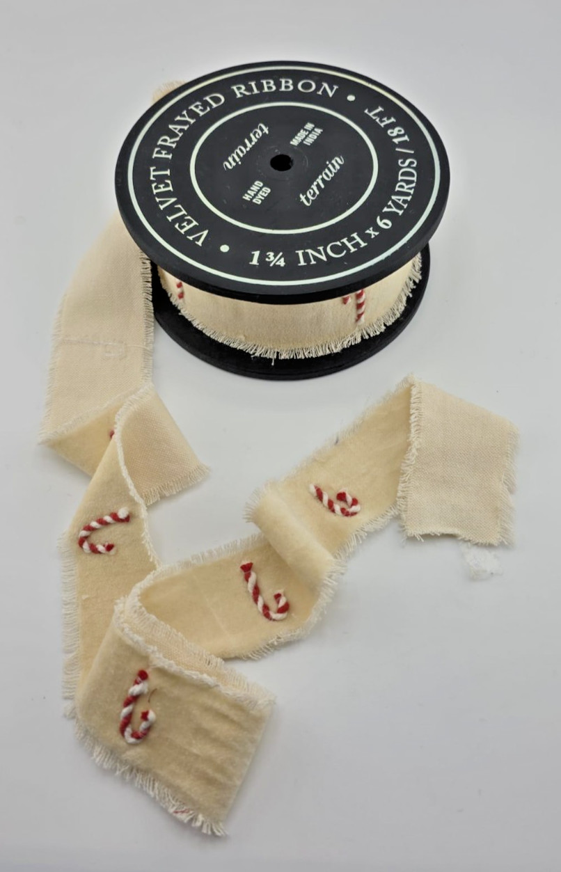Anthropologie Terrain Candy Cane Embroidered Ribbon, Ribbon IVORY By the YARD Anthropologie Terrain Candy Cane Embroidered Ribbon, Ribbon IVORY By the YARD
