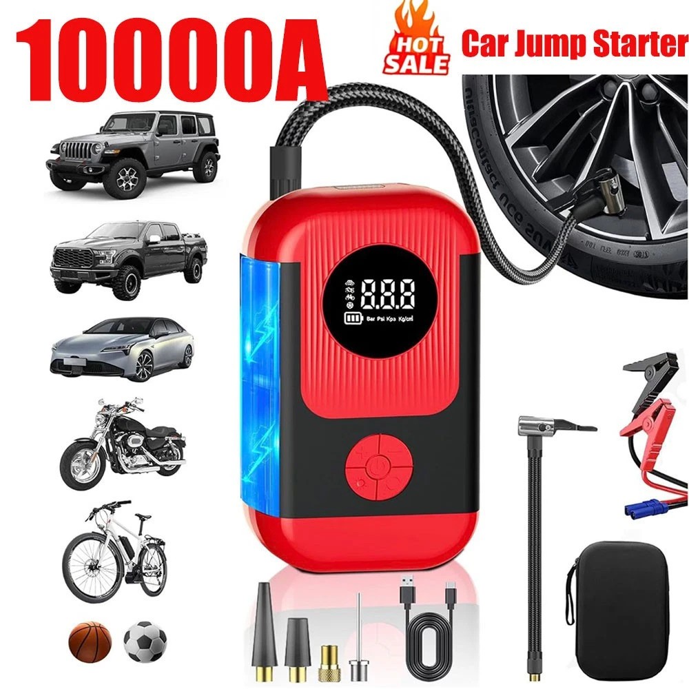 🔥10000A Portable Jump Starter with Air Compressor Car Battery Jumper Starter 🔥10000A Portable Jump Starter with Air Compressor Car Battery Jumper Starter