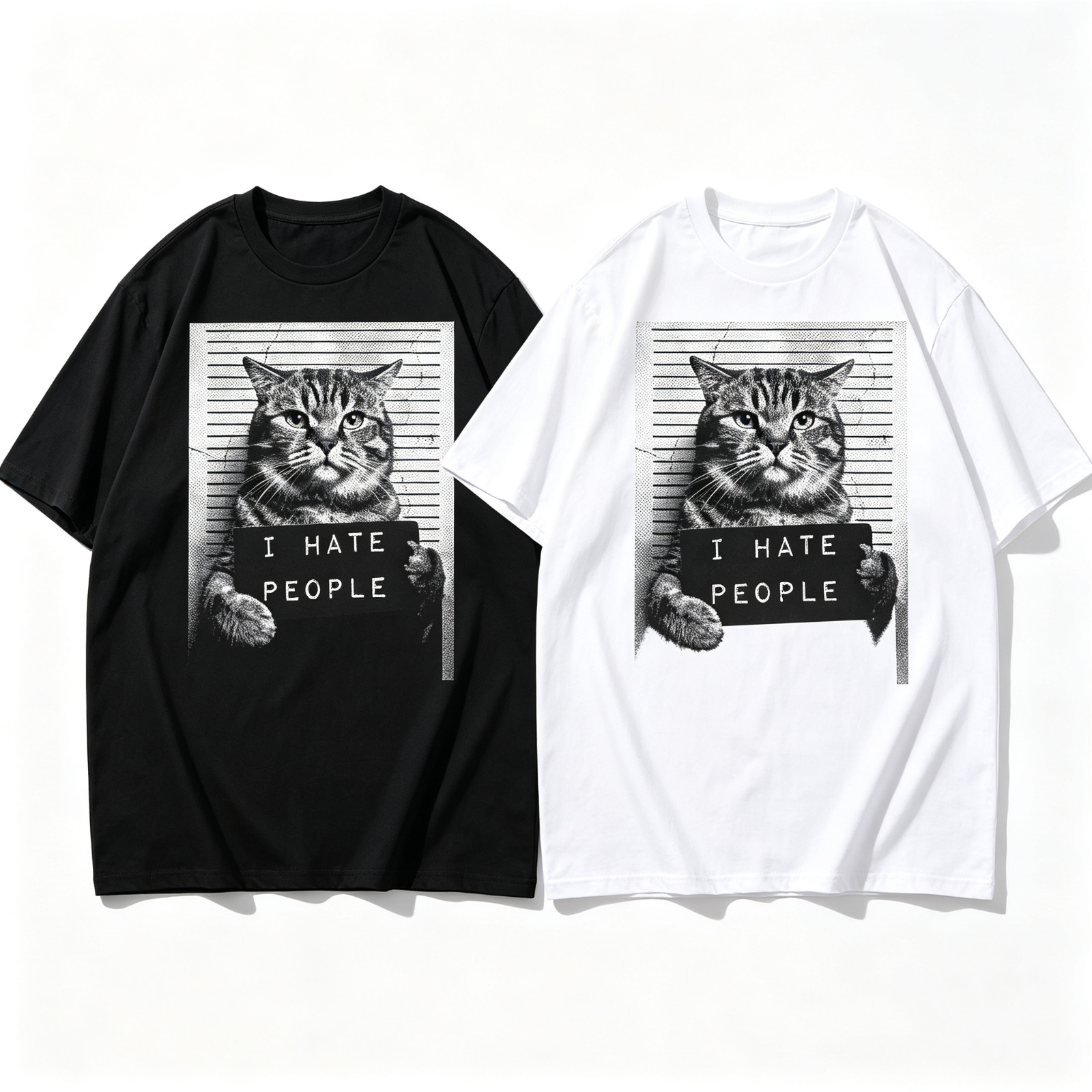 Cat Mugshot I Hate People Funny Pet Graphic T‑Shirt S‑5XL