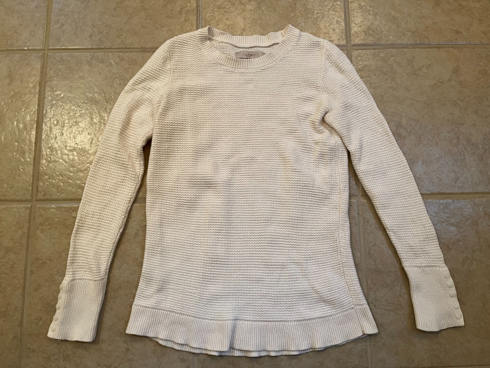 LOFT Off-White/Cream Cotton Knit Pullover Sweater Medium EUC