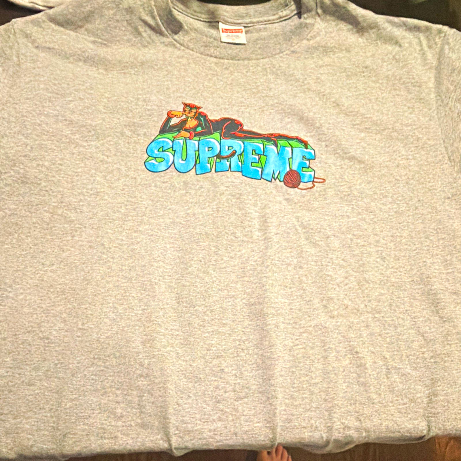 Supreme x DC Comics Catwoman Men\'s Gray Graphic Logo Crew Neck Tee Shirt XL