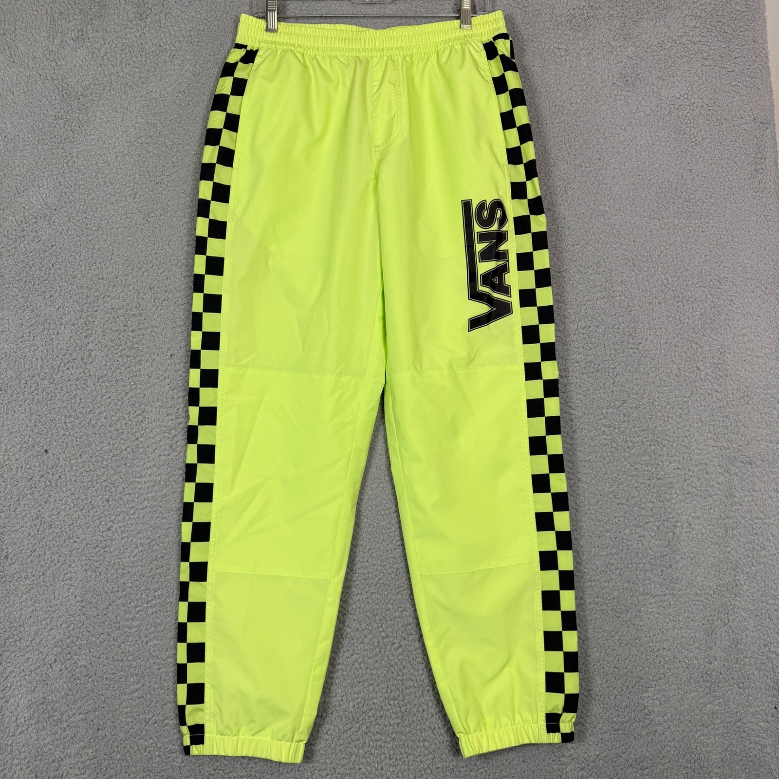 Vans Neon Lime Green Checkerboard Stripe Windbreaker Track Pants Mens Medium
