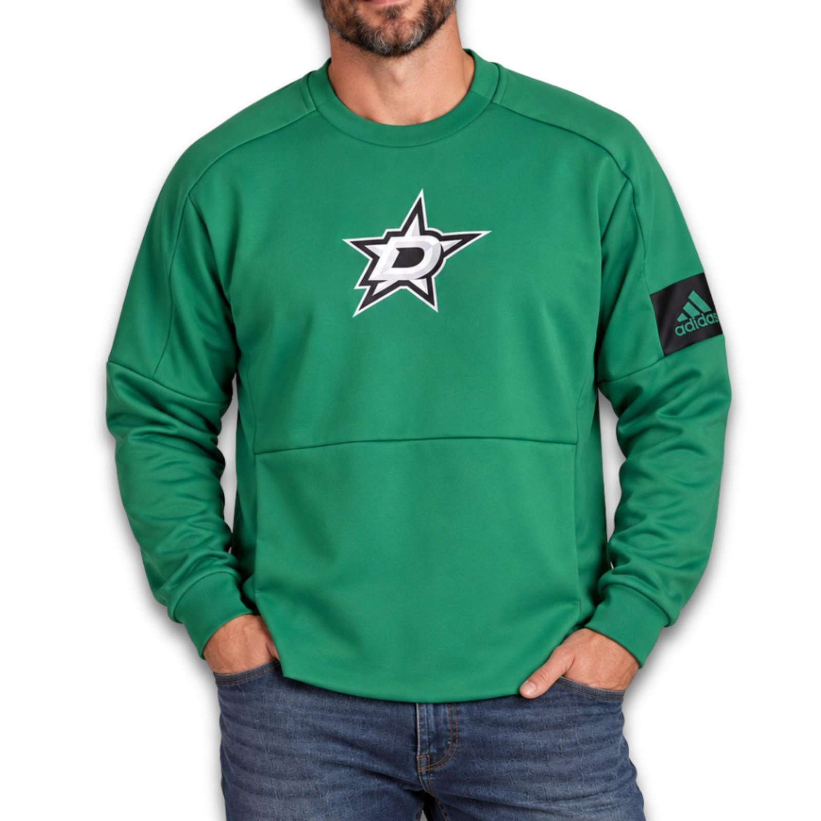 adidas DALLAS STARS NWT GameMode Crew Sweatshirt Kelly Green Mens 4XL NHL Big