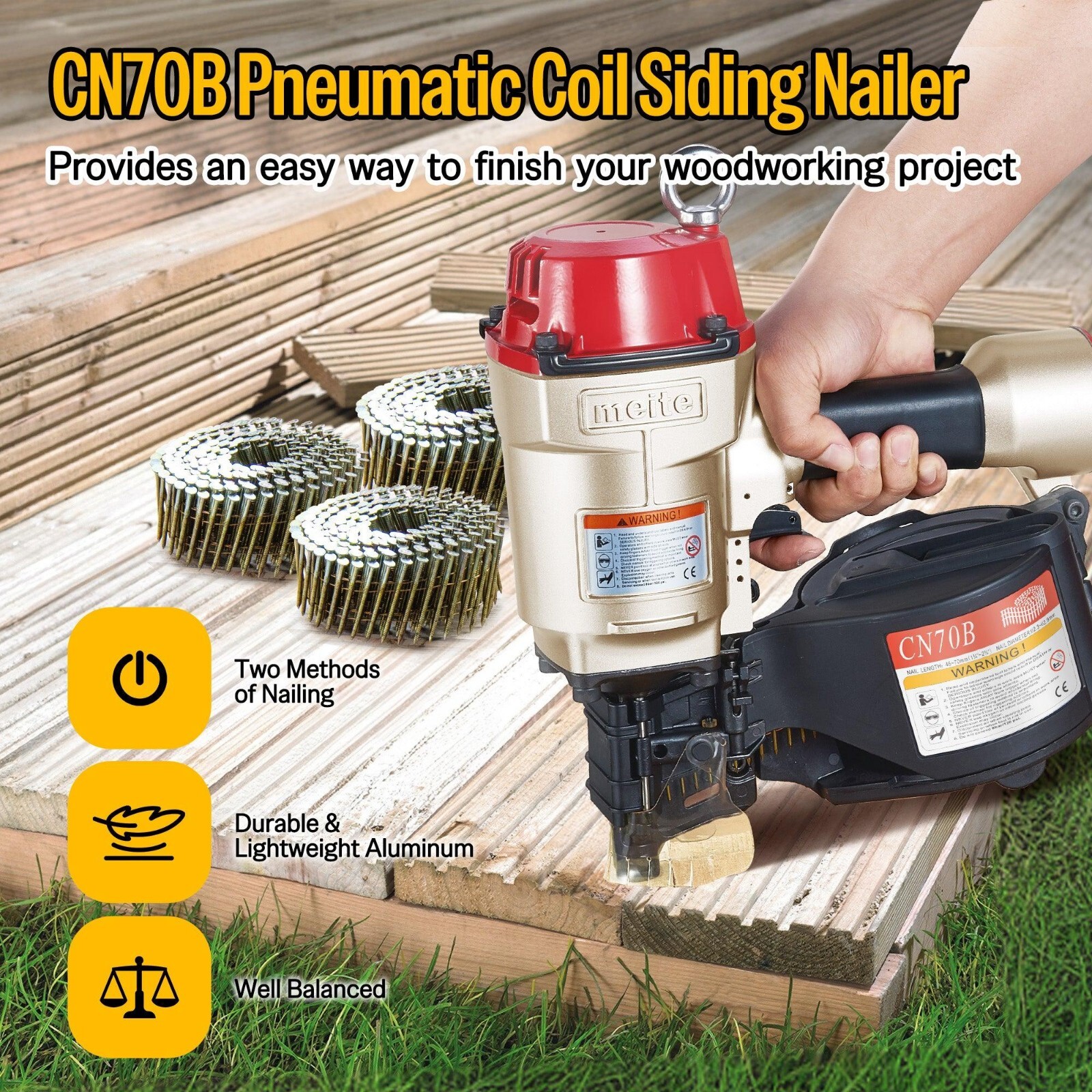 meite CN70B Pneumatic Coil Siding Nailer 15 Degree 1-3/4\ meite CN70B Pneumatic Coil Siding Nailer 15 Degree 1-3/4\