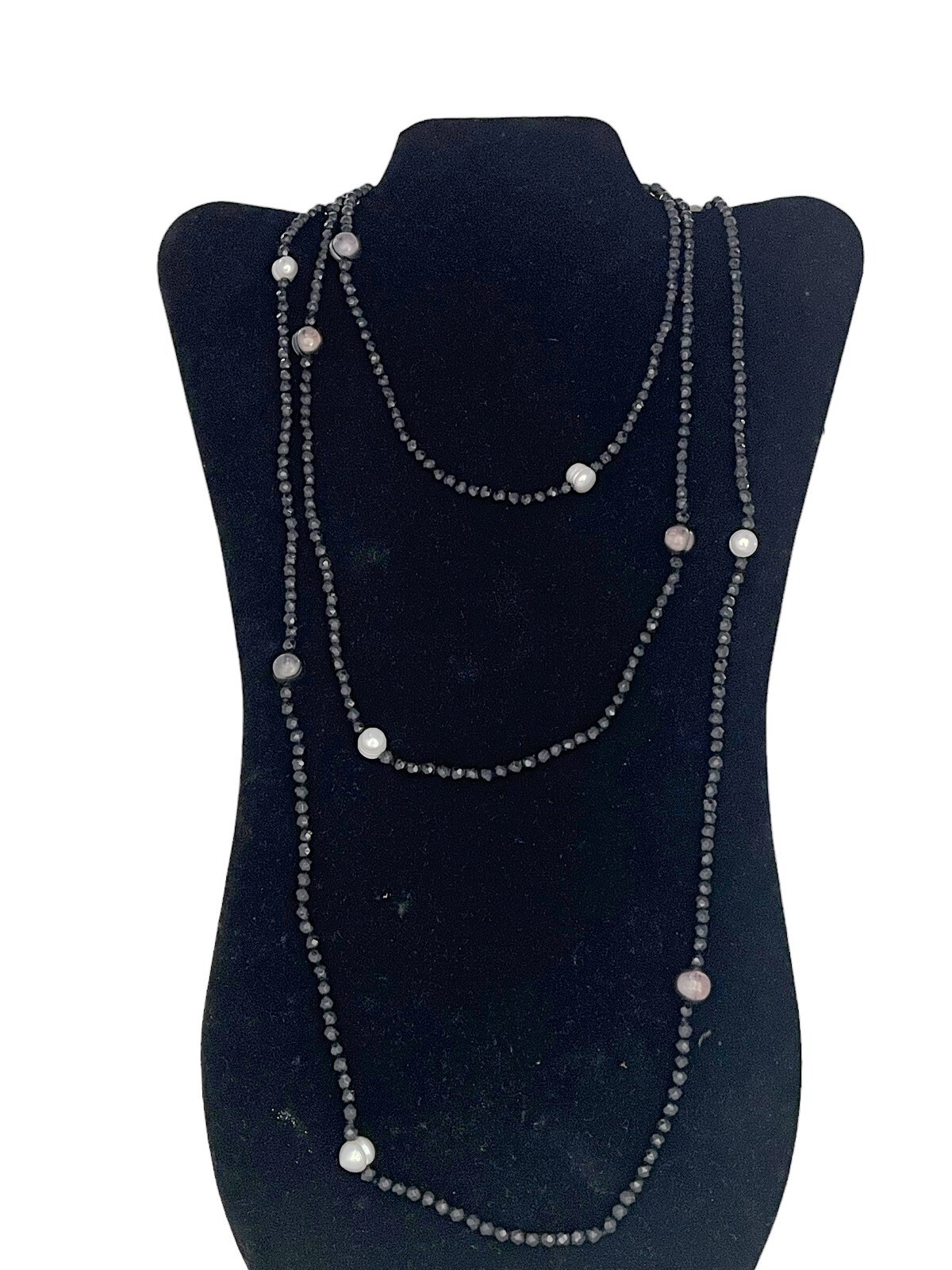 Rarities Endless Freshwater Cultured Pearls Agate Black Beaded 72\ Rarities Endless Freshwater Cultured Pearls Agate Black Beaded 72\