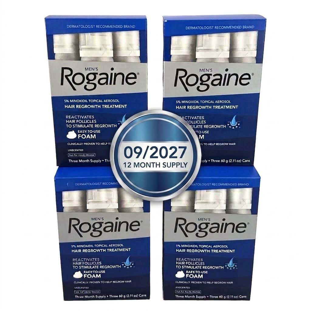12x2.11 Rogaine Men’s 5% Minoxidil Foam Hair Treatment, 12 Cans, Exp 09/2027